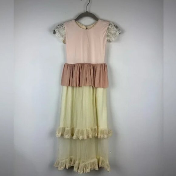 Dollcake Oh So Girly Pink and Ivory Layered Mixed Media Maxi Dress, Size 6 - Picture 1 of 1